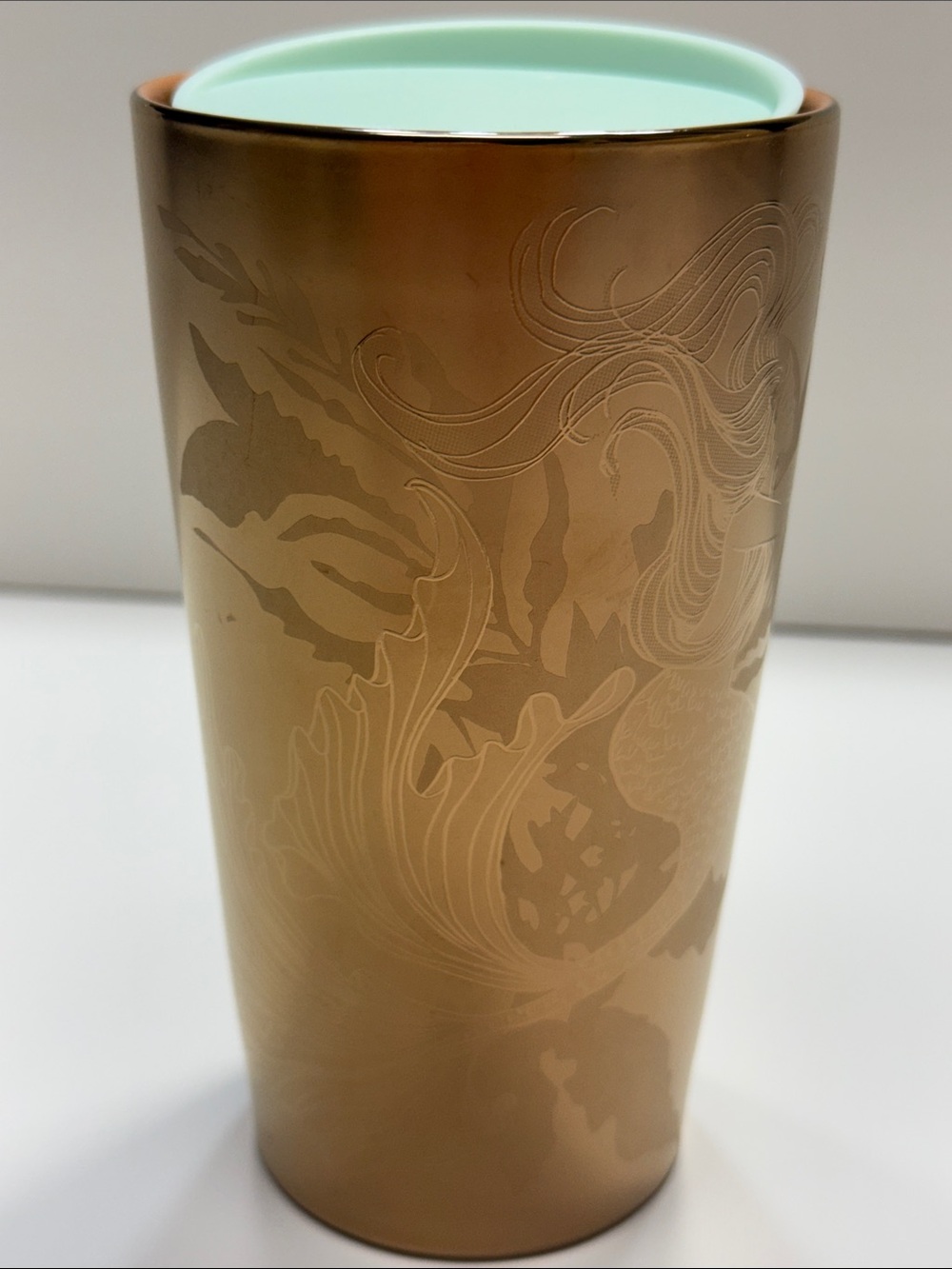 ✨STARBUCKS ✨ 2022 Copper Gold Metallic Siren Mermaid Ceramic 12oz Tumbler - Picture 5 of 15